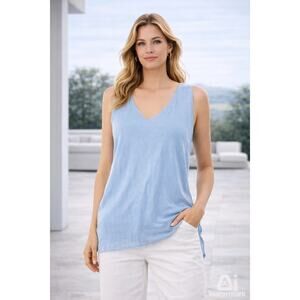 Nordstrom Womens XL Blue Sleeveless Top V Neck Lenzing Ecovero